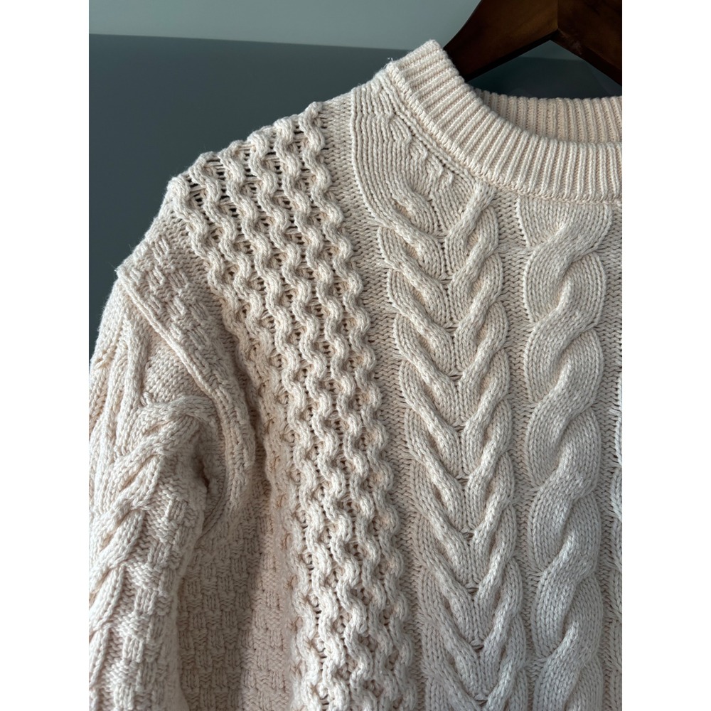 Everlane Womens XS Organic Cotton Cable Knit Sweater Cream Fishermans Crew Neck - Picture 3 of 8